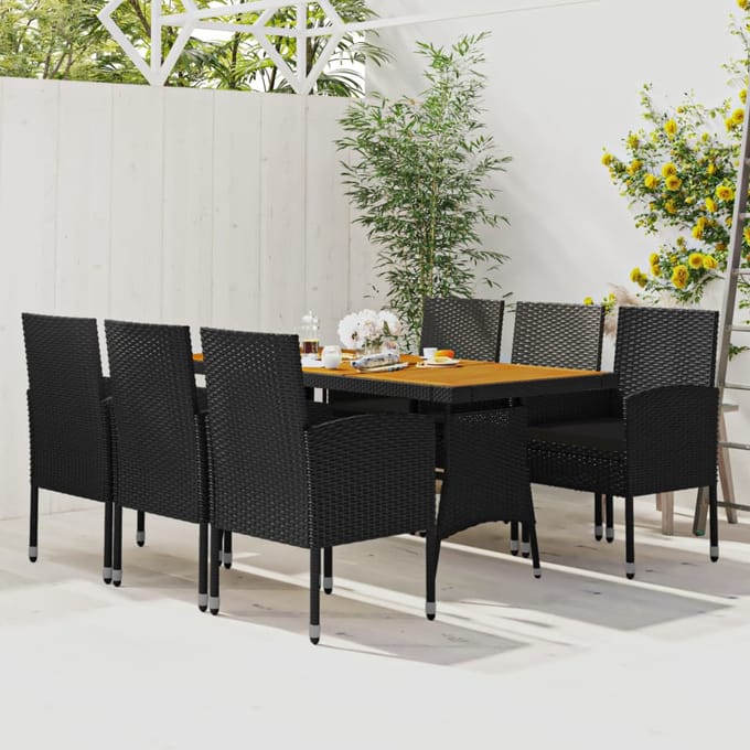 vidaXL - 7-delige - Tuinset - poly - rattan - zwart
