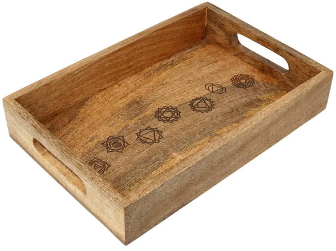 Tray 7 chakrasymbolen mangohout - ± 33 cm x 21 cm
