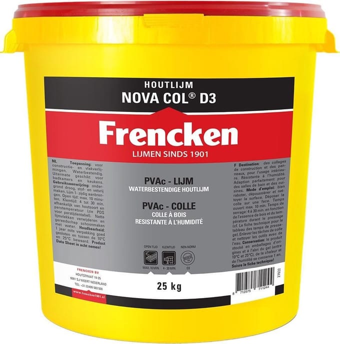 Frencken waterbestendige houtlijm - NOVA COL - D3 - 25 kg emmer
