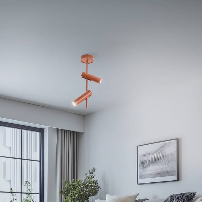 SIGMA Plafondspot Leda 2, baksteenrood, 2-lamps, hoogte 55 cm