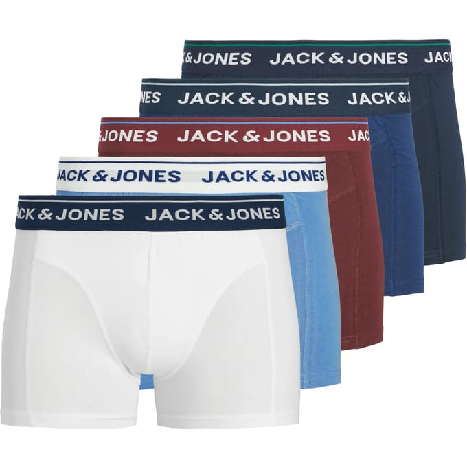 Jack & Jones Heren boxershorts trunks jacbranco 5-pack effen blauw/rood/wit