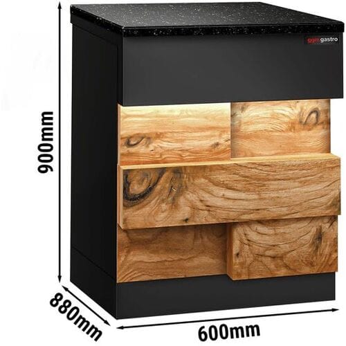 GGM Gastro Kassentisch TORONTO - 600mm - Holzfront - schwarze Granit-Arbeitsplatte Zwart / Bruin