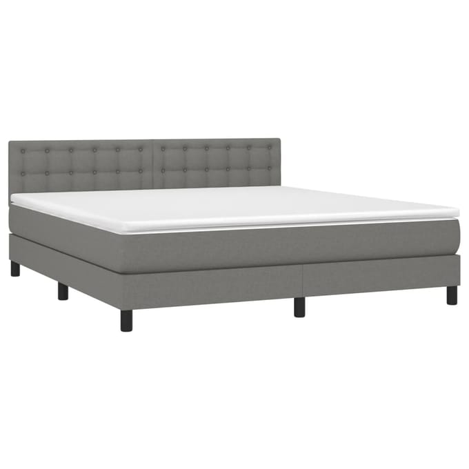 vidaXL - Boxspring - met - matras - en - LED - stof - donkergrijs - 160x200 - cm