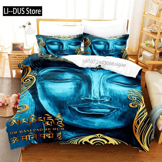 Boeddha Beeld Beddengoed Set Dekbedovertrek Set 3D Beddengoed Digitale Print Queen Size Beddengoed Set Mode Ontwerp 150*200cm 3pcs