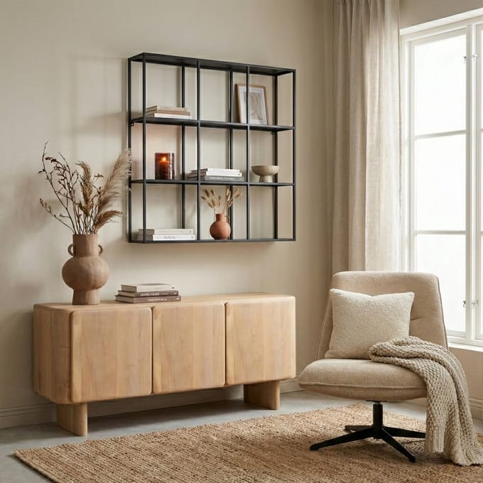 Branco Wandrek Zwart - Modern Industrieel Open Boekenrek