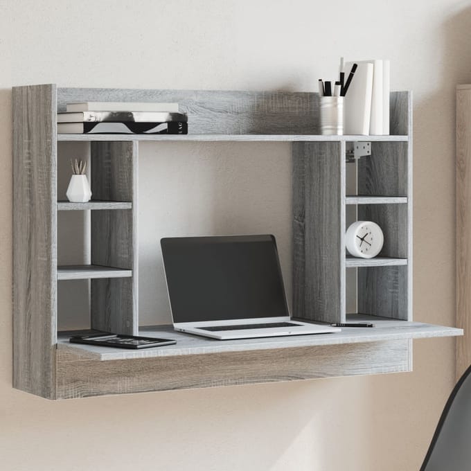 vidaXL - Wandbureau - 105x48x75 - cm - bewerkt - hout - grijs - sonoma - eikenkleurig