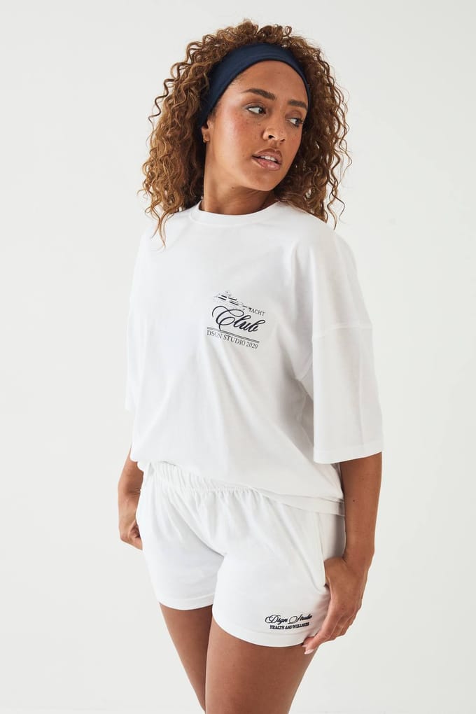 Dames Dsgn Studio Yacht Club Geborduurd Oversized T-shirt | White | Maat: Small