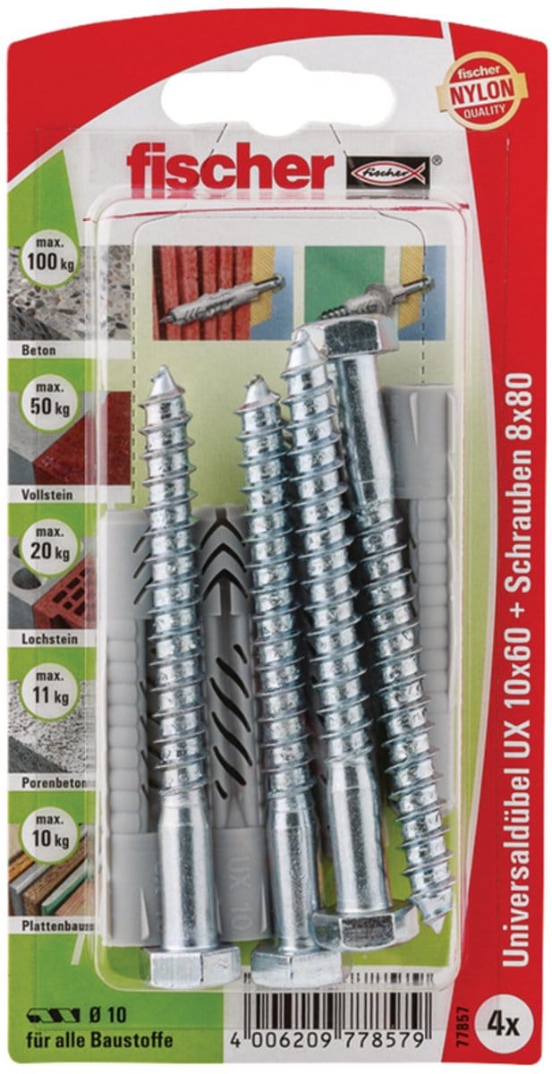 Fischer - Universele Plug met Schroef - UX 10 x 60 SK