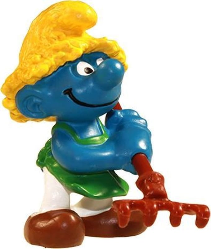 Boeren smurf - Tuinman Smurf - poppetje  - 6cm - Speelfiguur