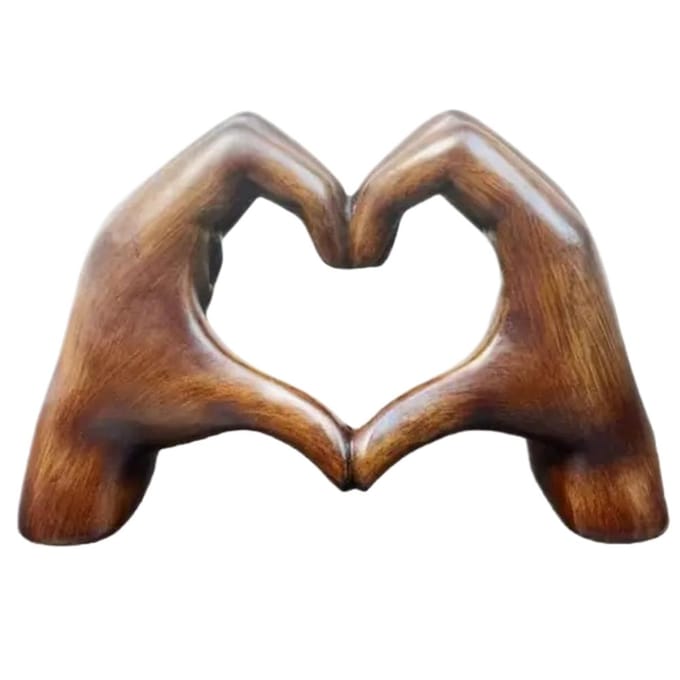 Statue de mains en cœur Sculpture d'art moderne Charmante sculpture d'amour à effet de grain de bois Statue de main en cœur bohème Décoration de salle de mariage brown
