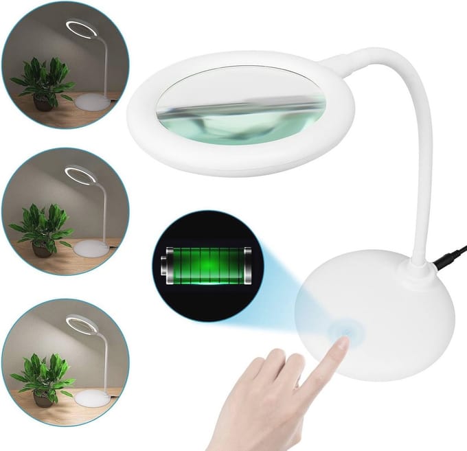 Vergrootglas met Licht - Leesloep Standaard - Hobby Knutselen - Oplaadbaar Dimbaar - 10 cm Lens - Wit