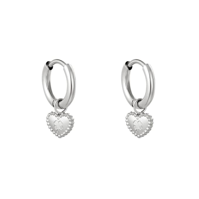 Oorbellen Clover Hearts - Oor hart - Yehwang zilver