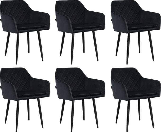 Lina® Noble Eetkamerstoelen - Zwart - Set van 6 - Velvet