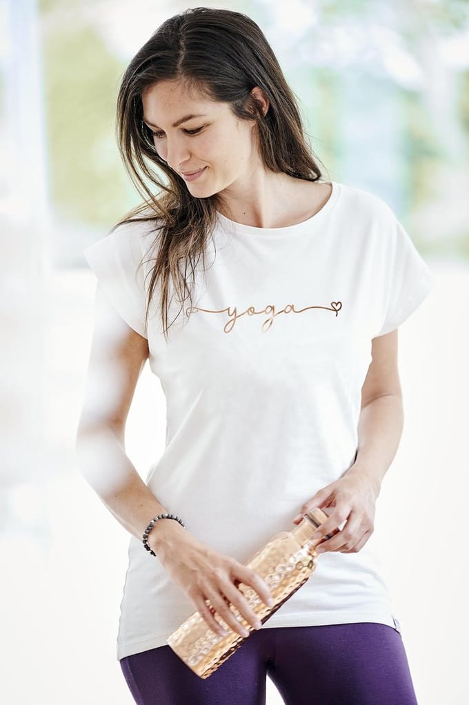 Yoga-T-Shirt Batwing „yoga“ - ivory/copper