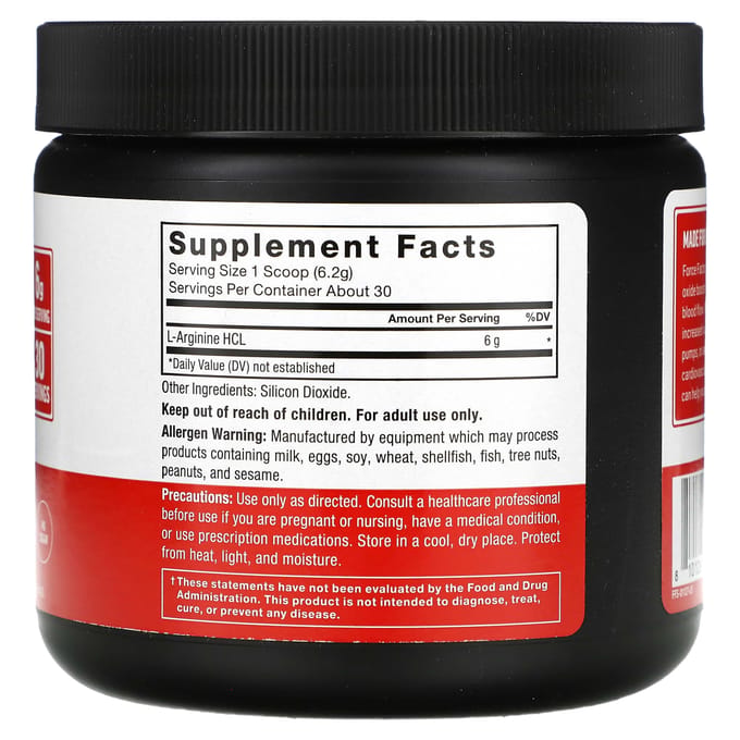 Force Factor, L-Arginine HCL Poeder, Ongezoet, 186 g (186 gram)
