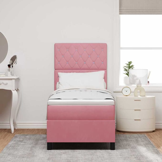 vidaXL - Boxspring - bed - met - matras - Roze - 80 - x - 200 - cm - Fluweel