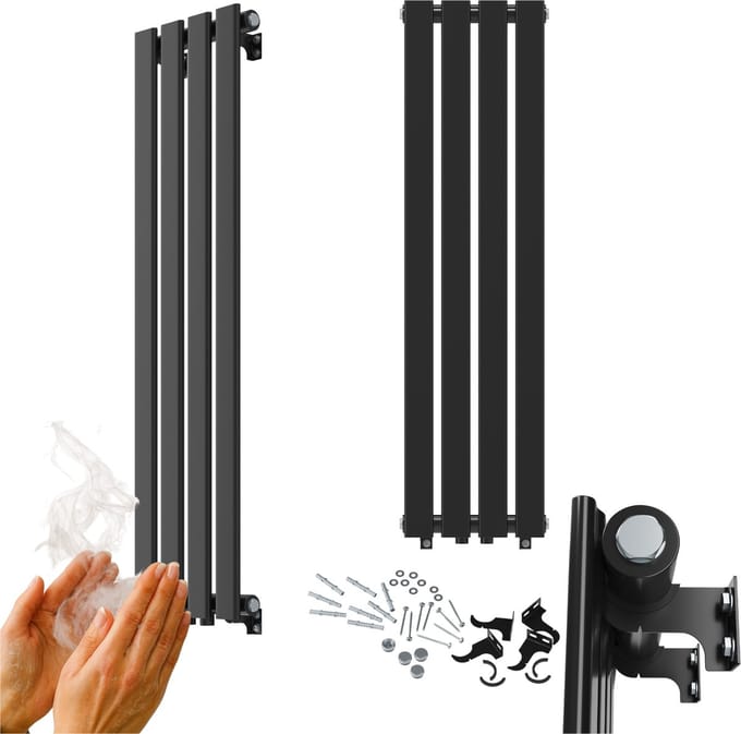 Granitan Handdoekradiator Ferro - 110x29,6cm - Zwart - verticale radiator - Badkamer Verwarming Radiator