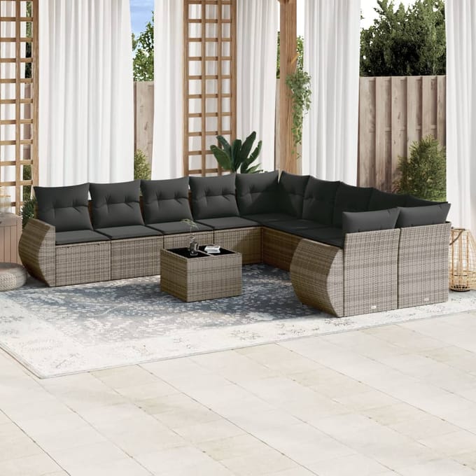 vidaXL - 11-delige - Loungeset - met - kussens - poly - rattan - grijs
