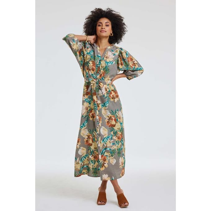 Dress Dalina Taupe Rising sun print