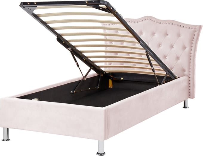 METZ - Bed met opbergruimte - Pastelroze - 90 x 200 cm - Fluweel