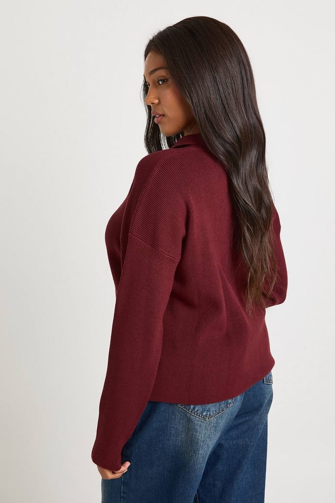 boohoo Dames Plus Premium Lange Mouw Overhemde Ribgebreide Top | Chocoladebruin | Maat: 56