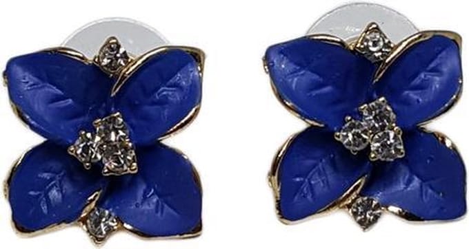 Prachtige elegante oorknopjes, goudkleurig blauwe bloem