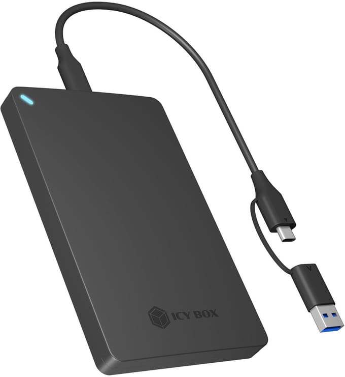 ICY BOX IB-201T-CU31, SDD-behuizing, 2.5", SATA II, SATA III, 6 Gbit/s, USB-aansluiting, Zwart