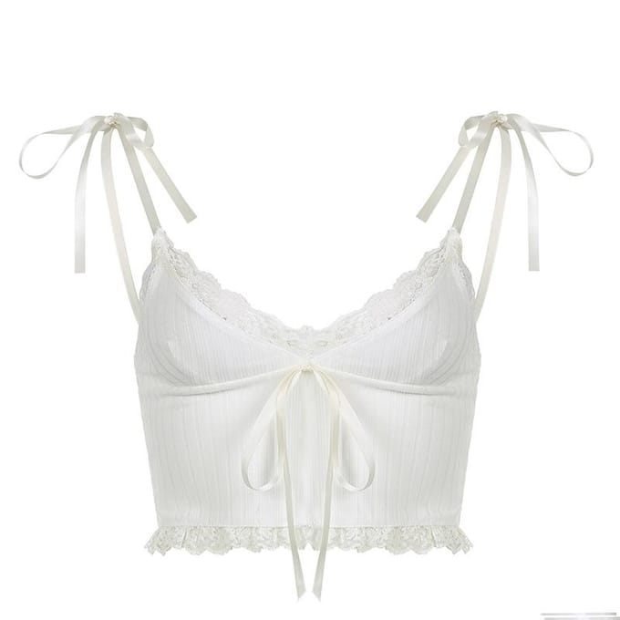 Nieuwe Vetersluiting Jarretel Sexy Korte V-hals Vest Top L wit