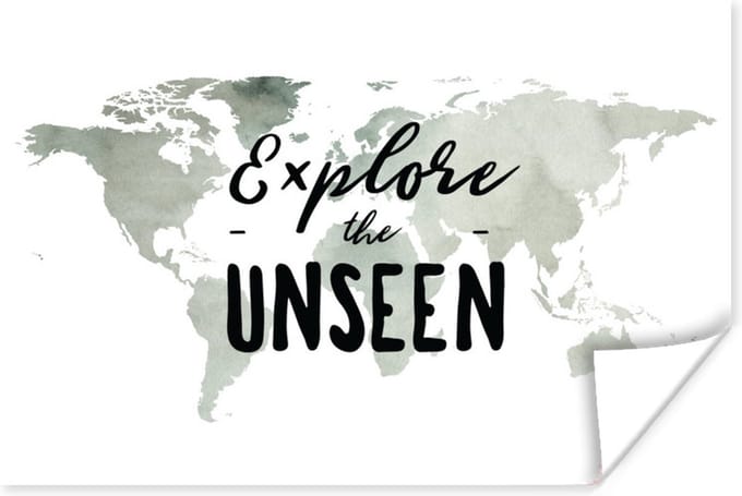 Poster Wereldkaart - Wit - Quote - 30x20 cm