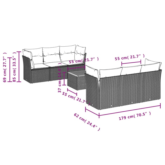 vidaXL - 7-delige - Loungeset - met - kussens - poly - rattan - grijs