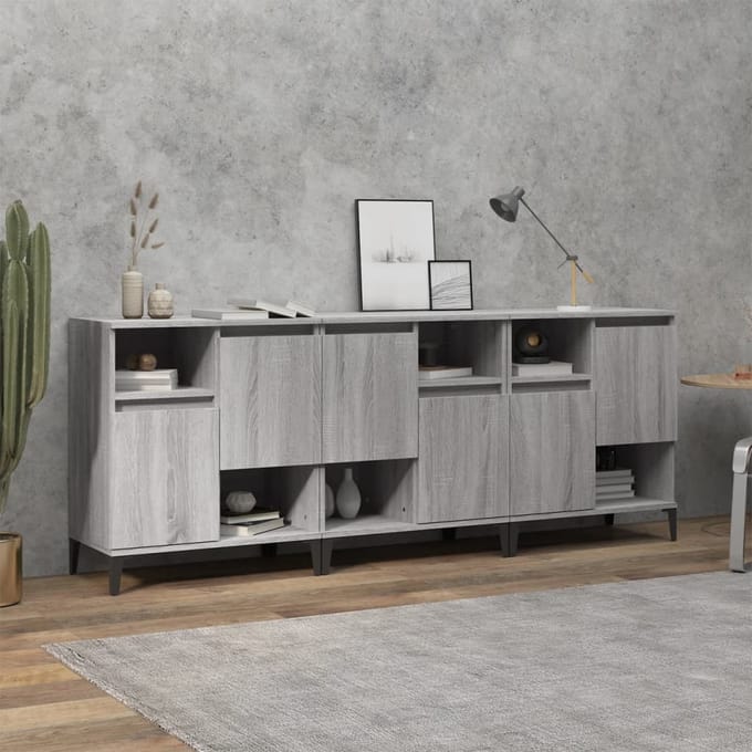 vidaXL - Dressoirs - 3 - st - 60x35x70 - cm - bewerkt - hout - grijs - sonoma - eikenkleur