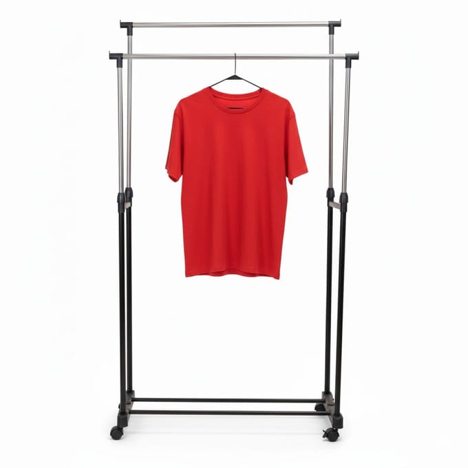 Storage Solutions Mobiel Kledingrek - op wieltjes - dubbele stang - verstelbaar - 160 cm - metaal