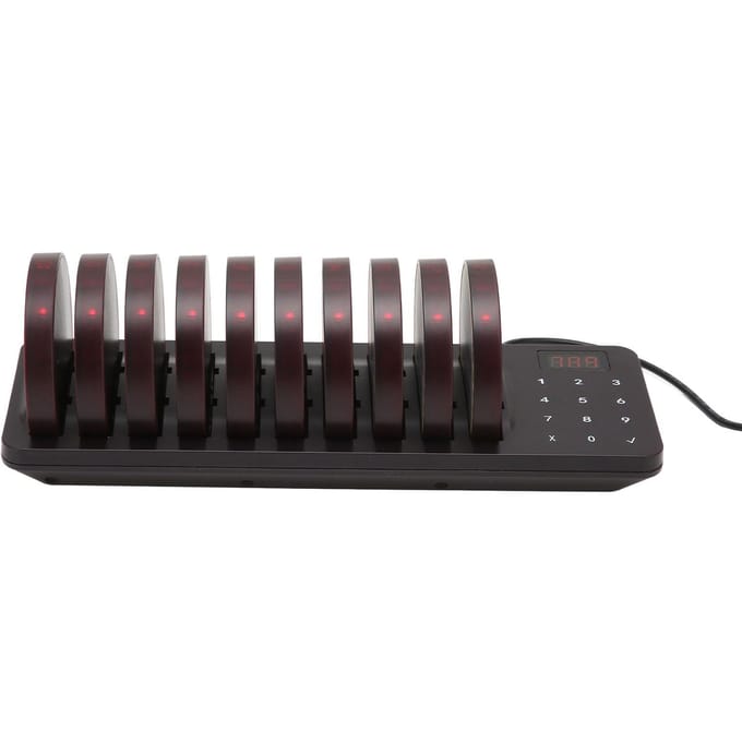 Draadloos Oproepsysteem 1 Host 10 Pagers Opladen 300m Transmissie Waterdichte Restaurant Pager EU Plug black