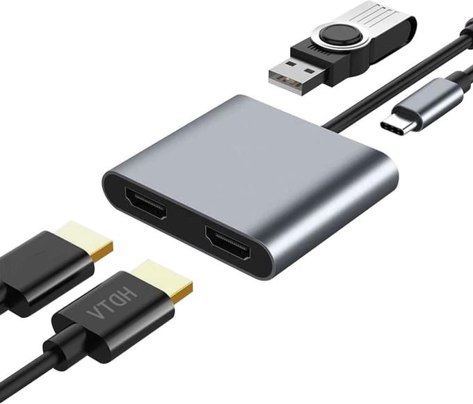 Solidchoice - USB 3.0 naar Dual HDMI Adapter met USB Poort