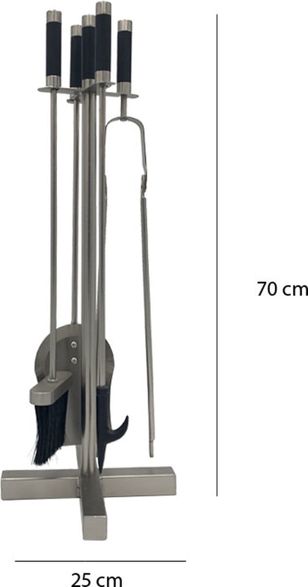 Haardset - 5-delig - RVS - zwarte grepen h70 ø25