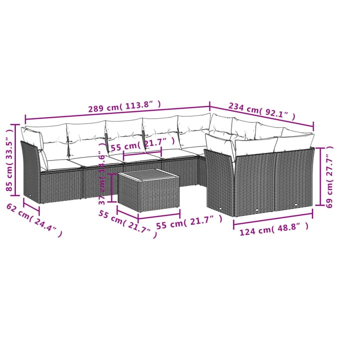 vidaXL - 10-delige - Loungeset - met - kussens - poly - rattan - grijs
