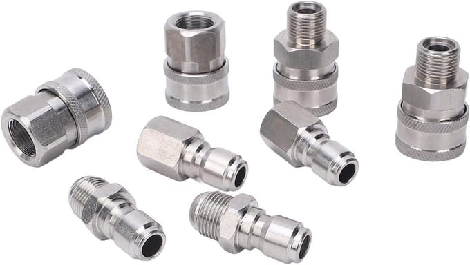 Snelsluiter Koppeling Set - Quick Connect Fittings - Auto Reiniging - Lekvrij Ontwerp - 8 Stuks - Metaal
