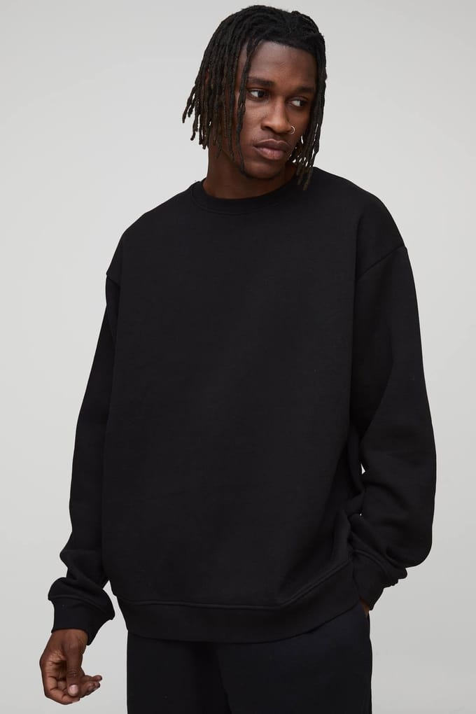 Tall Essential Oversized Crew Neck Sweatshirt | Black | Size Small