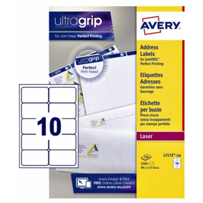 Huismerk Avery L7173-250 Laserprinter Etiket 99.1x57mm Wit
