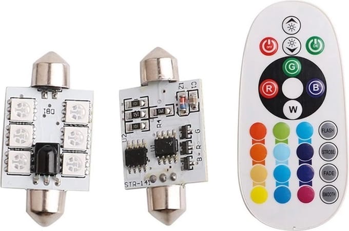 RGB Dome LEDs - 40mm - 6SMD - Met afstandsbediening - 12V - 2 stuks