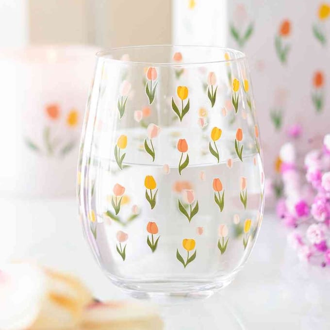 Something Different - Tulip Print Stemless Glas - Multicolours