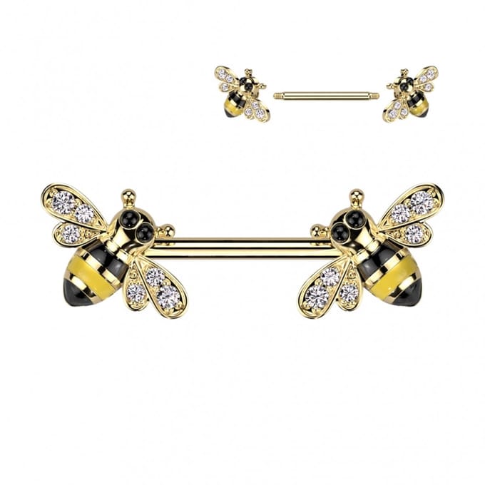 Tepelpiercing Bijtje aan beide uiteinden 1.6x14 - goud - LMPiercings