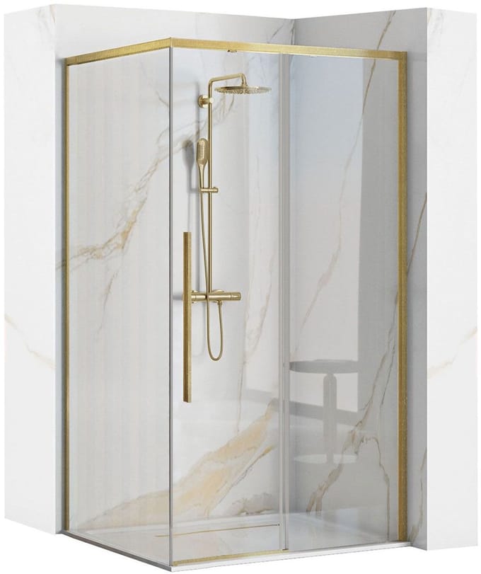Rea Solar 90X90 + Douchebak Savoy White - 195 Cm - Douchecabine - Vierkant - Geborsteld Goud