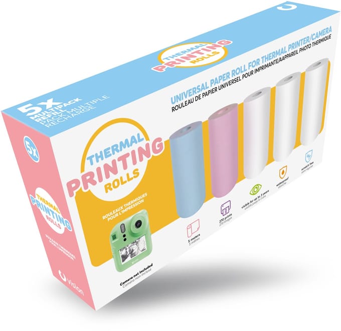 Vision Products Universele navulling papierrollen 5 stuks (57 x 30 mm) voor Kindercamera met Printer en Pocket Printer