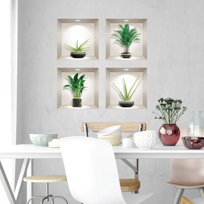 3D-effect stickers van palmbomen, bananenbomen en andere planten, 60 x 60 cm