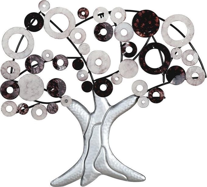 Muurdecoratie metaal zilver zwart boom metaal levensboom modern