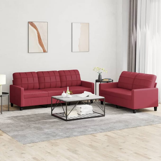 vidaXL - 2-delige - Loungeset - met - kussens - kunstleer - wijnrood