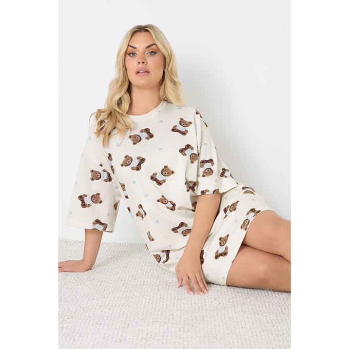 Yours Ivoorwit Teddy Print Slaapshirt Nachthemd Size 58-60