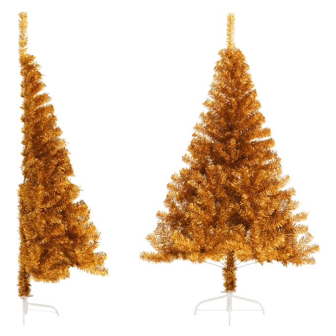 vidaXL - Kunstkerstboom - half - met - standaard - 120 - cm - PET - goudkleurig