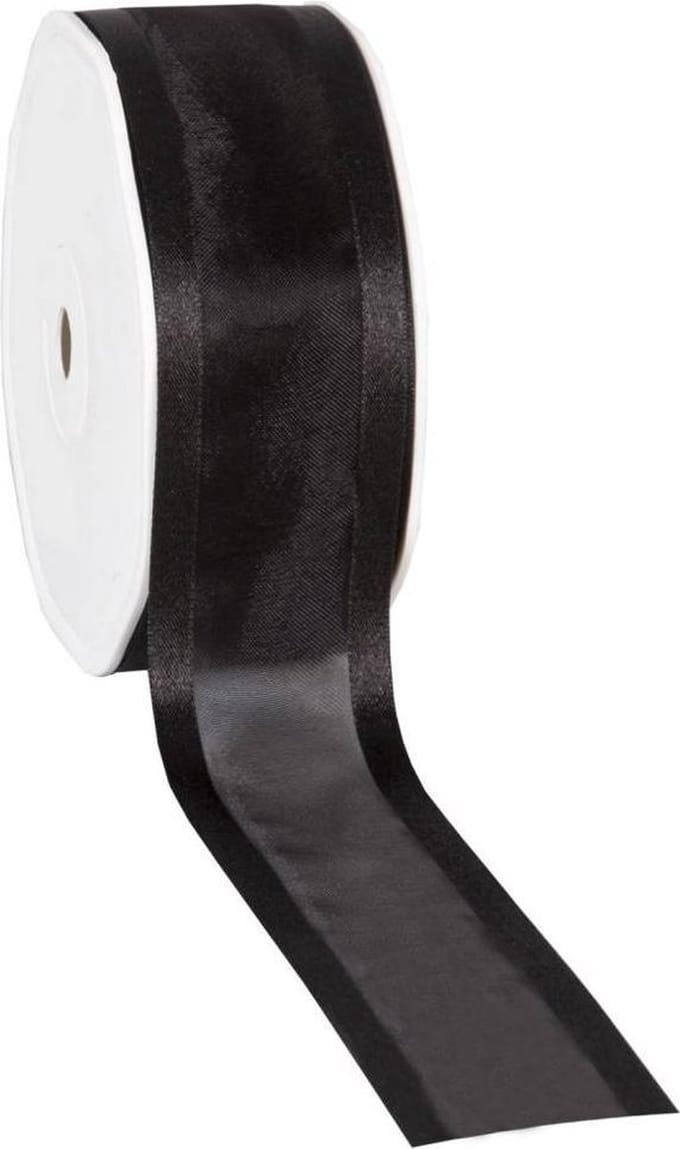 Satin edge Organzalint Zwart – 38 mm × 25 m – Organza